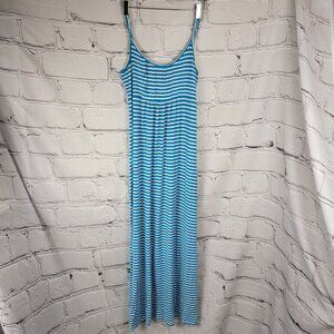 Calvin Klein Maxi Dress Womens 10 Blue Stripe Spaghetti Strap Jersey Stretch‎